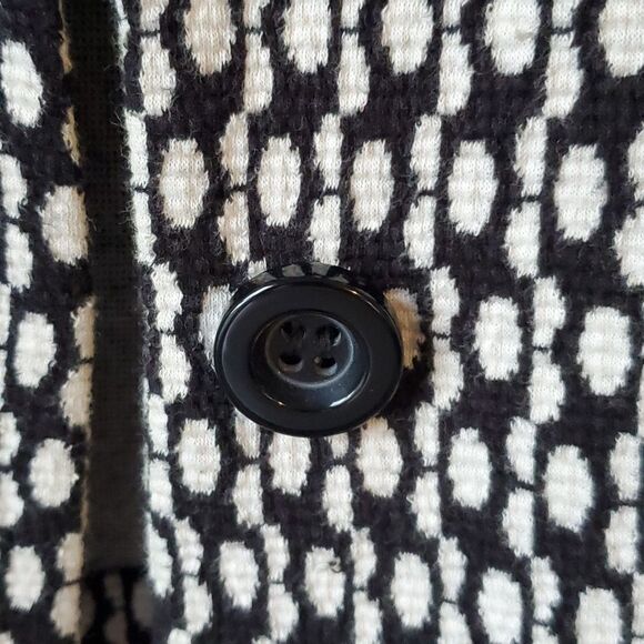 CHICO'S BLACK WHITE COTTON KNIT JACKET BLAZER CAREER SIZE 2 US 12 LARGE - Picture 4 of 7